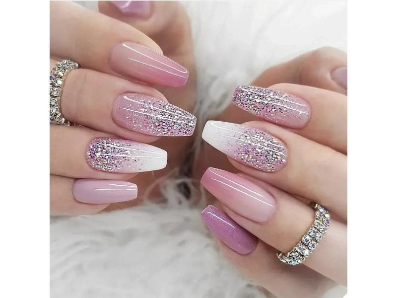 24Pcs Gradient Short Ballet Nails Set With Glue Coffin Fake Nails Carousel 1