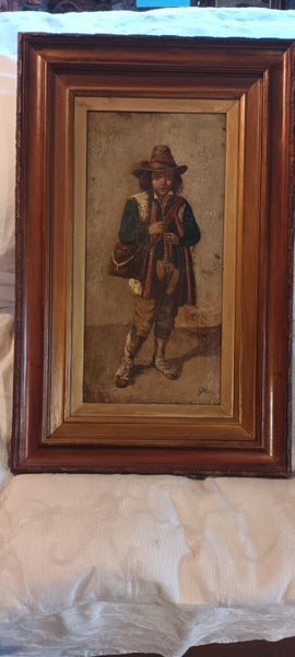 Antique oil painting: “Italian Street Musician”. Carousel 1