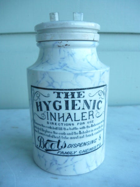 old Boots Hygienic Inhaler , marbled pattern with lid and pipes Carousel 1