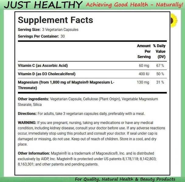 MAGNESIUM FOR THE BRAIN - MAGTEIN - MAGNESIUM L-THREONATE - 90 VCAPS Carousel 2