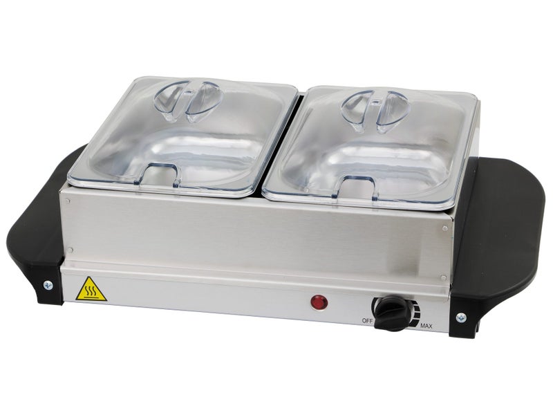 2 Pan Heated Food Warmer - 150W Electric - 2 Dish Stainless Steel Buffet Warmers Carousel 1