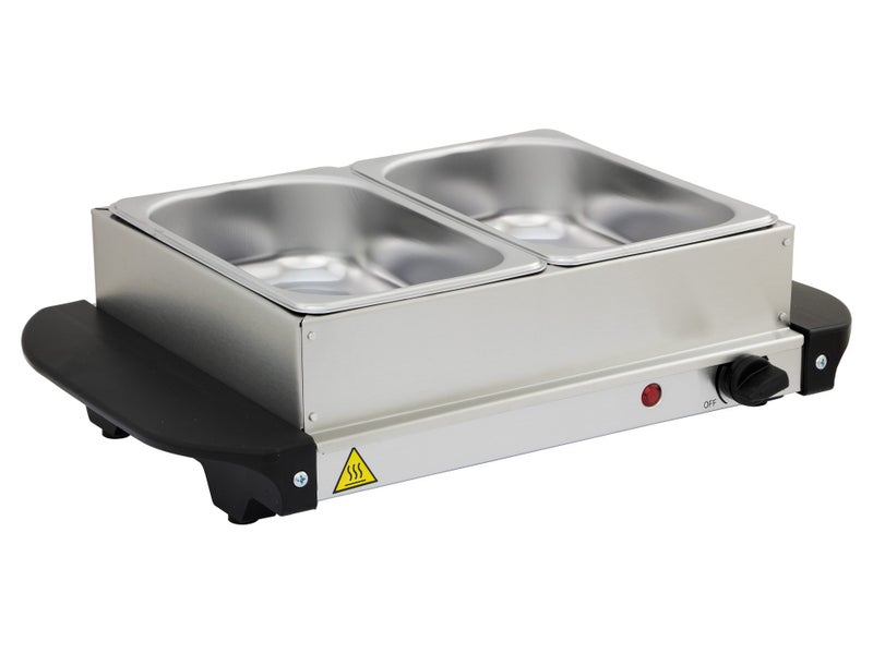 2 Pan Heated Food Warmer - 150W Electric - 2 Dish Stainless Steel Buffet Warmers Carousel 2