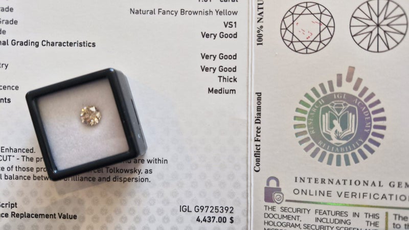 $1 RES * Valuation $7,478.00 * 1.01ct Round Large Fancy Diamond Loose IGLCERT Carousel 2