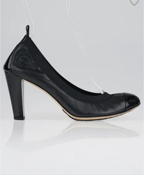 Chanel black patent cap toe ballet heels size 40.5 Carousel 2