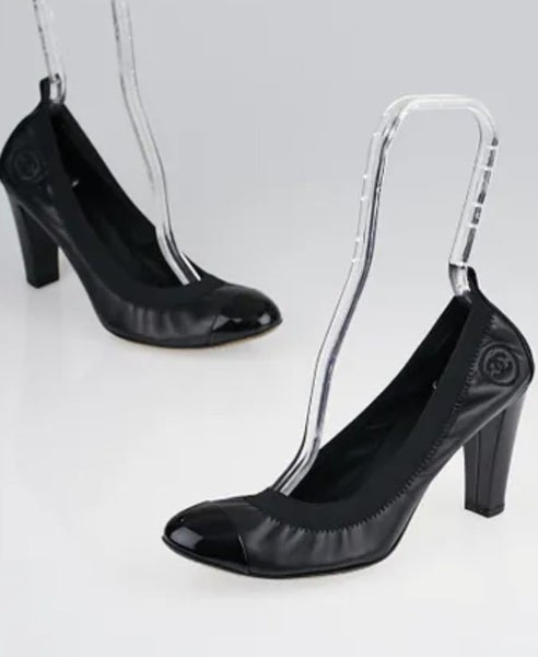Chanel black patent cap toe ballet heels size 40.5 Carousel 1