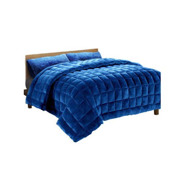 Bedding Faux Mink Quilt Comforter Navy Blue King Carousel 1