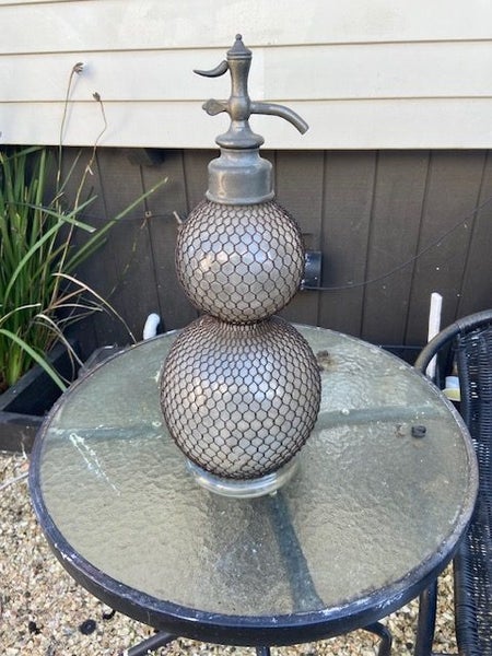 ART NOUVEAU SELTZOGENE SODA SYPHON WITH GLASS AND WIRE JACKET Carousel 1