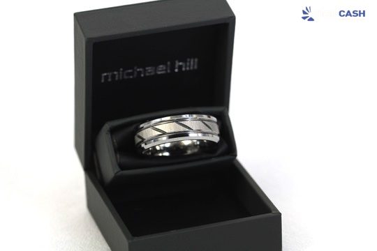 Michael Hill Men's Pattern 8mm Sapphire Tungsten Ring In Box With Receipt Carousel 1