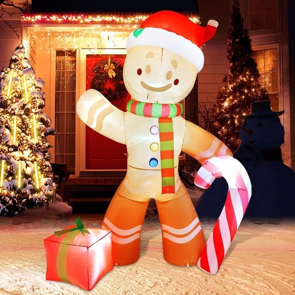 2.4m 8FT Gingerbread Christmas Inflatable LED Outdoor Garden Decoration Lights Carousel 1