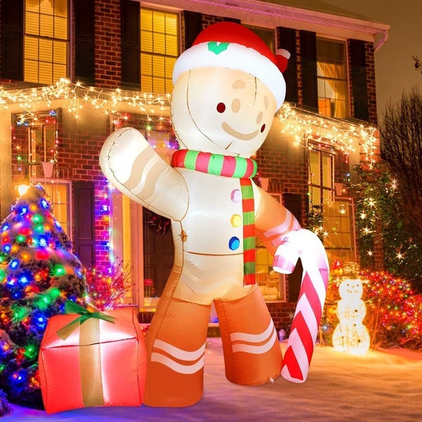 2.4m 8FT Gingerbread Christmas Inflatable LED Outdoor Garden Decoration Lights Carousel 2