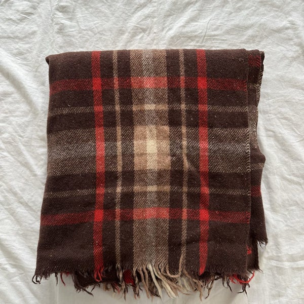 Vintage Pure Wool Plaid Travel Rug Blanket Carousel 1