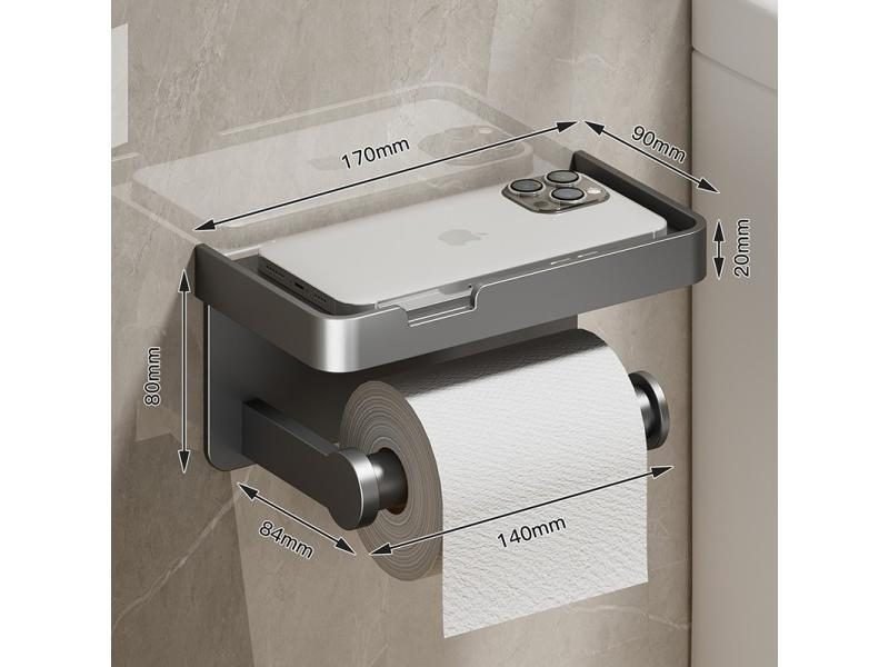 Wall-mounted Toilet Paper Holder With Storage Tray Phone Stand Carousel 1