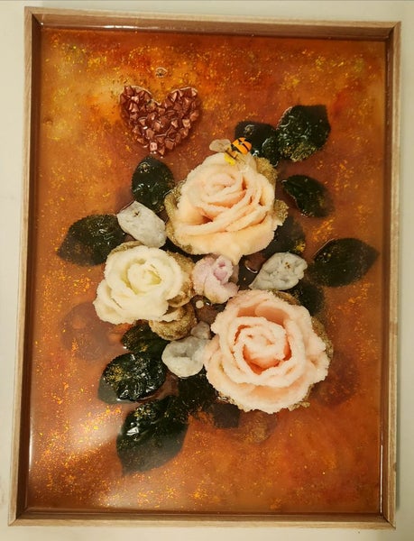 Crystals grown on artificial flowers using borax Carousel 2