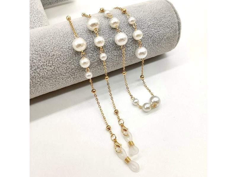Sunglass Chain Beaded Pearl Eyeglass Lanyard Holder Strap Silicone Loops For Carousel 1