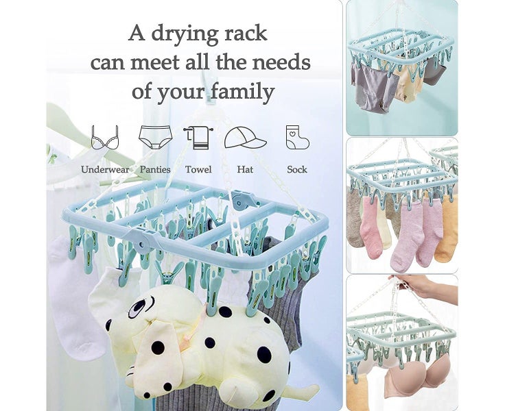 Underwear clothes hanger with 32 clips Foldable clothespin clothes horse Wind Carousel 5
