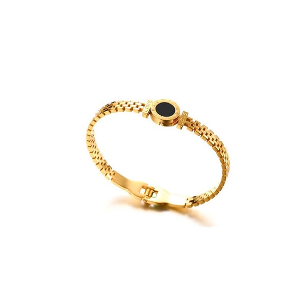 Veile Studios Digital Rome Black Hollow Round Cake Stainless Steel Bracelet Gold Carousel 1