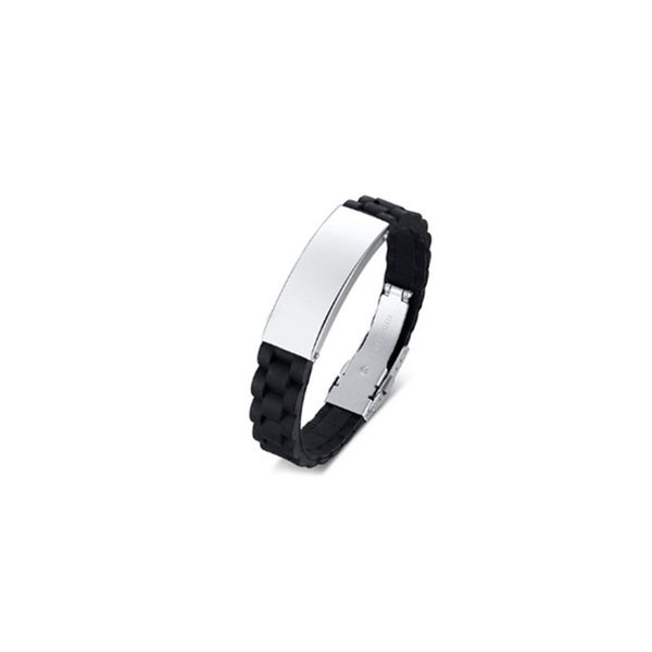 Veile Studios Men's Silicone Stainless Steel Wristband Bangle Black Color Carousel 1