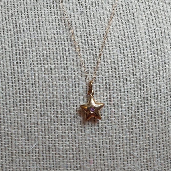 9ct Yellow Gold & Pink CZ Star Pendant & Chain Set Carousel 1