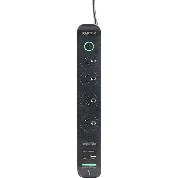 Jackson RAP445 Raptor Master Switched 4 Way Surge Protected Powerboard 45W PD Carousel 2