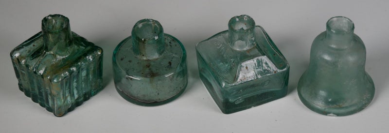 Four Antique Aqua Glass Shear-Top Ink Bottles - c1880 - 1900 Carousel 1