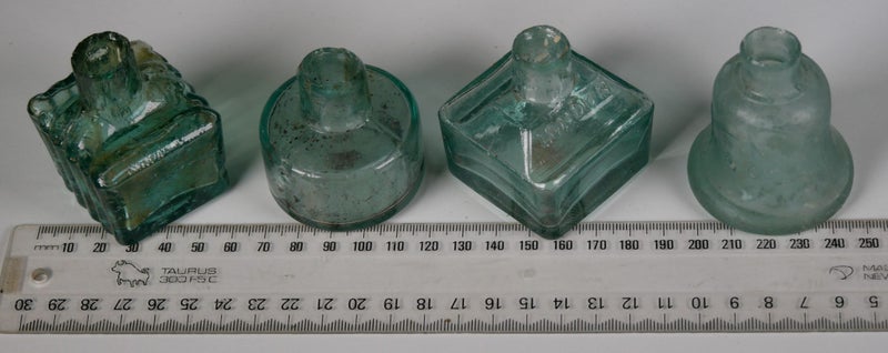 Four Antique Aqua Glass Shear-Top Ink Bottles - c1880 - 1900 Carousel 2