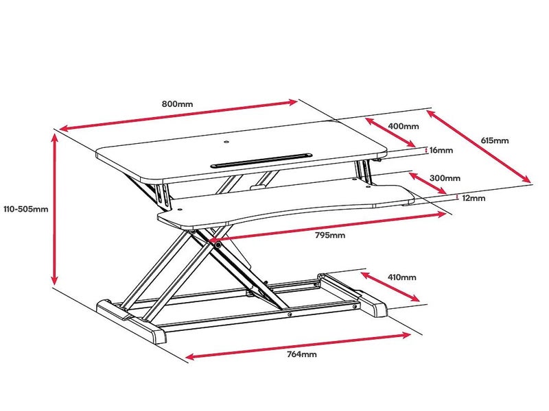 11cm to 50.5cm Adjustable Height Workstation - 0.8m Sit Stand Desk Riser Carousel 7