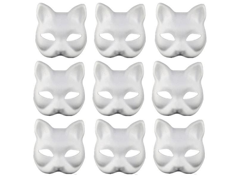 3PCS Therian Masks White Cat Masks Blank DIY Halloween Mask Animal Half Carousel 1