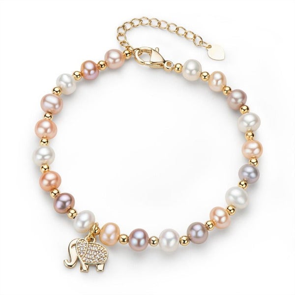 Veile Studios Elephant Pearl Bracelet Girls Best Friend Handheld Gift With Gold Carousel 1
