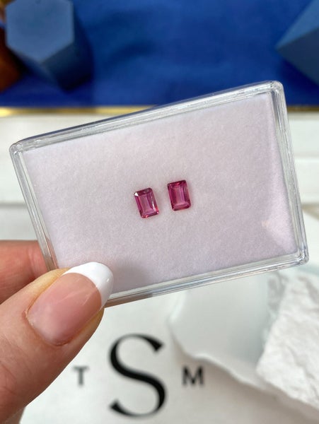 $1 RES ~ $1788 Buy Now * 1.50ct Hot Pink Topaz Pair Emerald Cut USA Origin Carousel 1
