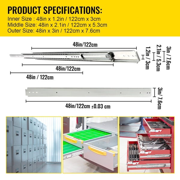 Drawer Slide Soft Close Drawer 1Pair 48" Ball Bearing Full Extension 500Lb Carousel 2