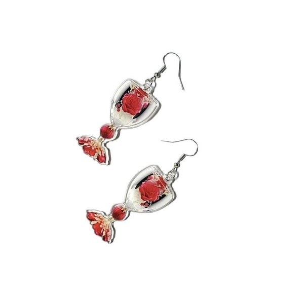 Veile Studios Valentines Day Rose Wine Glass Acrylic Earrings For Unisex Fashion Carousel 1