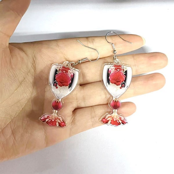 Veile Studios Valentines Day Rose Wine Glass Acrylic Earrings For Unisex Fashion Carousel 2