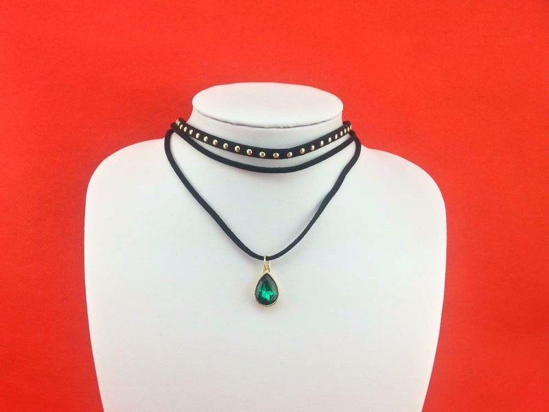 Green Crystal Choker Necklace | 35-39cm Adjustable Carousel 1