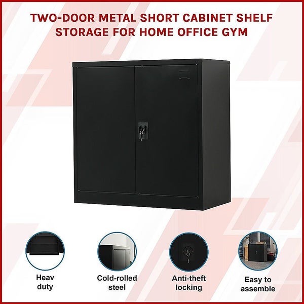 Two-Door Metal Short Cabinet Shelf Storage For Home Office Gym Carousel 2