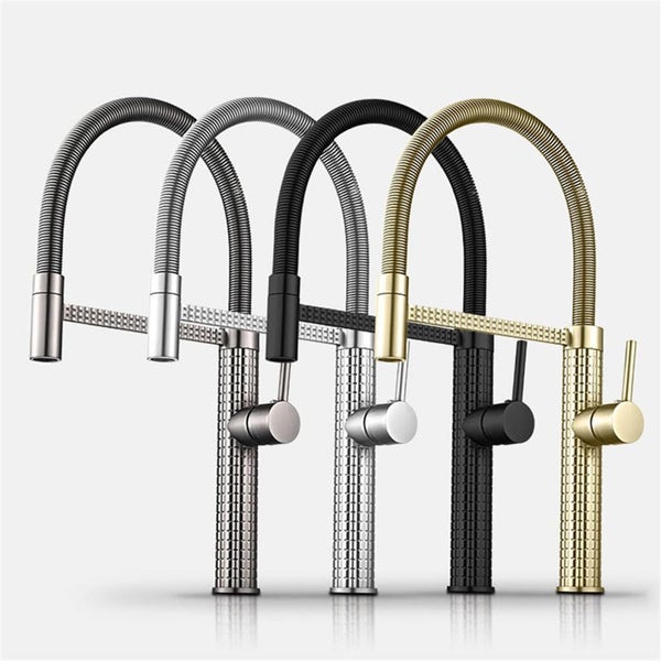 Carved Spring Neck Pull Out Kitchen Sink Mixer Tap Brass 4 Colors Carousel 1