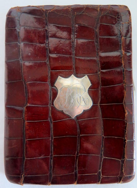 ANTIQUE 1880'S CROCODILE LEATHER CIGAR CASE WITH MONOGRAMMED CARTOUCHE Carousel 1