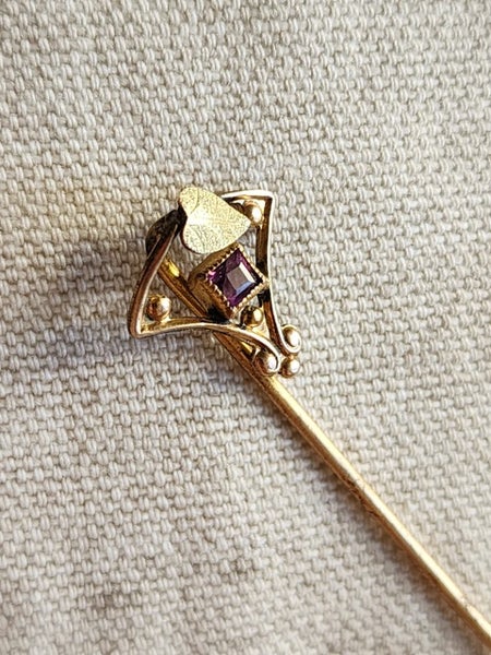 Antique 9ct gold 14ct gold Amythest Stick Pin Jewellery $1 Reserve Carousel 2