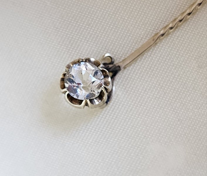 Antique 9ct White Gold Clear Gemstone Stick Pin Jewellery $1 Reserve Carousel 1