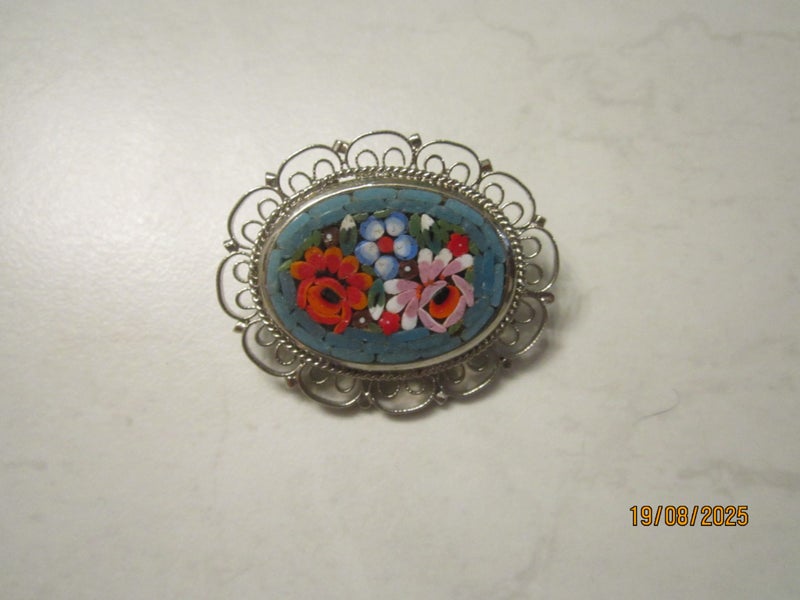 Pretty Italian Micro Mosaic Brooch Carousel 1