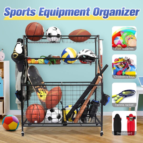 Ball Storage Rack Gym Sports Equipment Garage Organiser Carousel 2