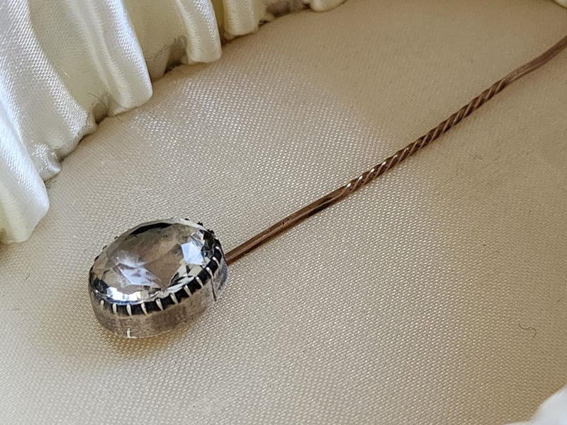 Antique Gold Sterling Silver Clear Gemstone Stick Pin Jewellery $1 Reserve Carousel 1