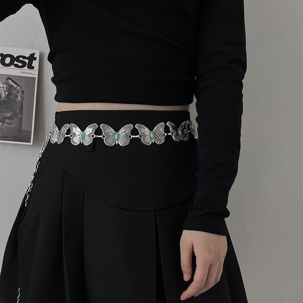 Veile Studios Set Of 4 Turquoise Butterfly Belt Chain Silver Bohemian Ethnic Sty Carousel 2