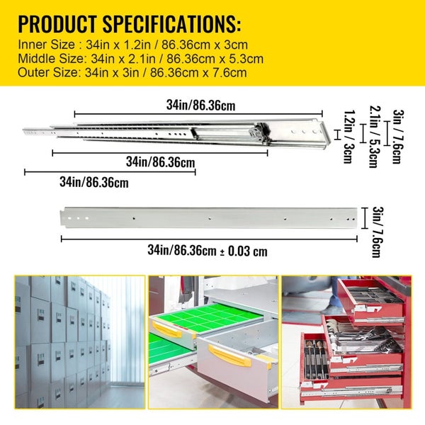 Drawer Slide Soft Close Drawer 1Pair 34" Ball Bearing Full Extension 500Lb Carousel 2