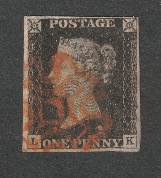 G.B. 1840 1D BLACK WITH 4 MARGINS NICE USED. (THE WORLD'S FIRST STAMP!) Carousel 1