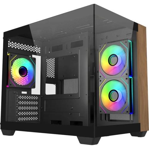 Cooler Master Elite 481 Tempered Glass mATX Tower Gaming Case - Wood Black 3x Carousel 1