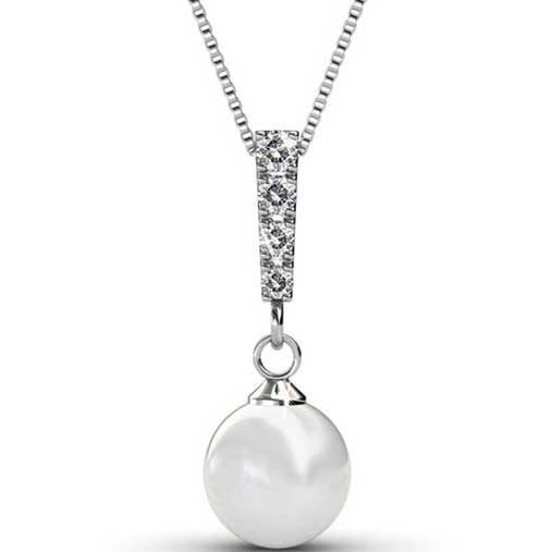 18K White Gold Pearl Crystal Necklace "Chantelle" Carousel 1