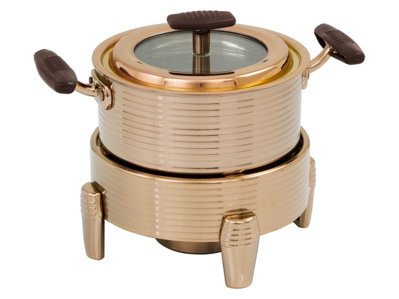 18cm Golden Hot Pot with Lid & Stand - Stainless Steel Food Warmer Carousel 1