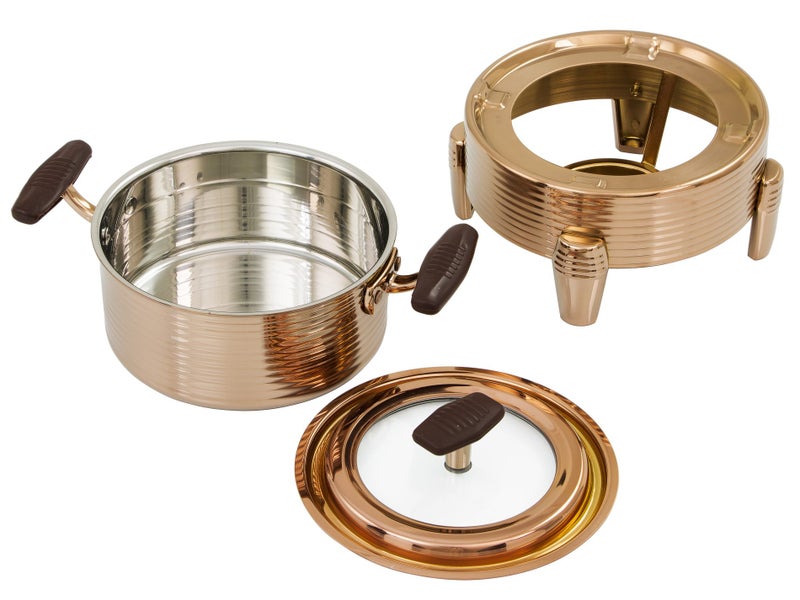 18cm Golden Hot Pot with Lid & Stand - Stainless Steel Food Warmer Carousel 2