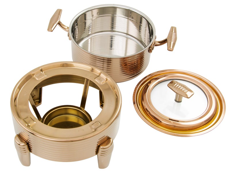 18cm Golden Hot Pot with Lid & Stand - Stainless Steel Food Warmer Carousel 5