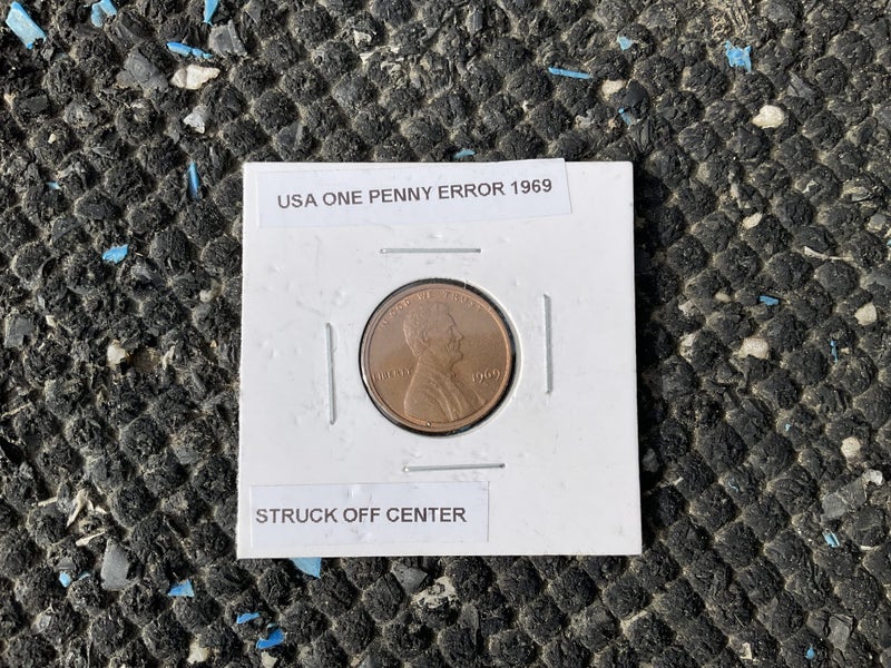 1969 USA one penny struck off center error Carousel 1